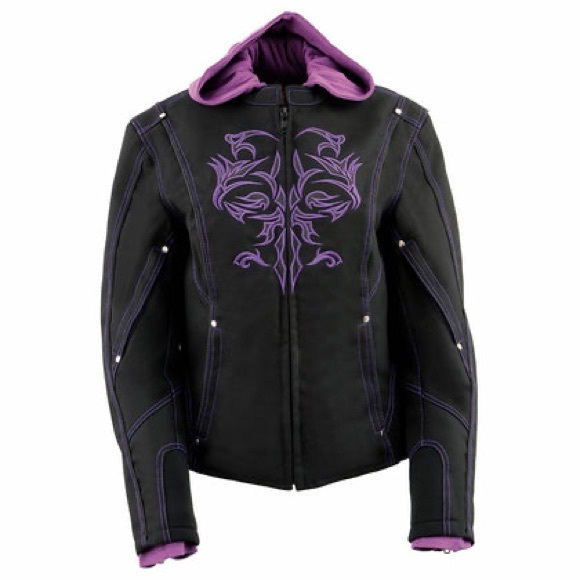 Vance Leathers Women's Black & Purple Textile Jacket Reflective Tribal Detail - Picture 1 of 12